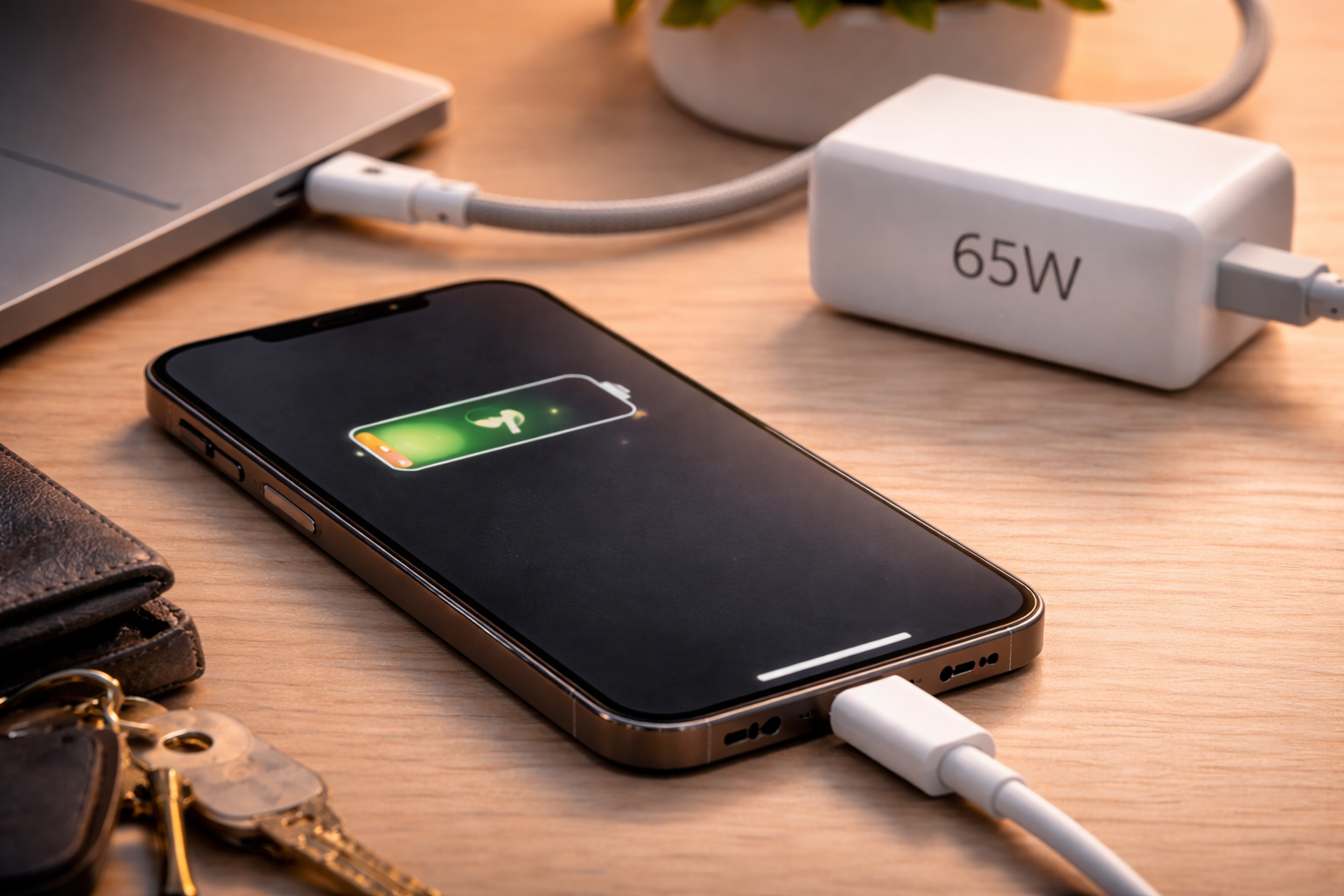 Kan ik mijn telefoon opladen met een laptoplader (bijv. 65W USB-C)? Is dat veilig?